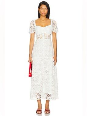 White Eyelet Maxi Dress with Puff Sleeves - Brand: